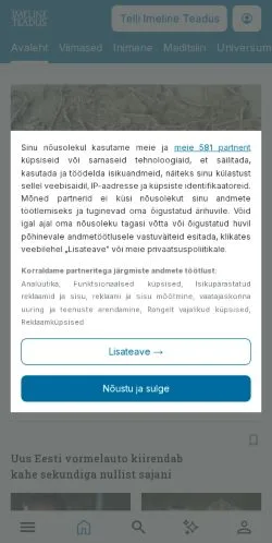 Anteprima del sito Imeline Teadus, media di Estonia per articoli sponsorizzati