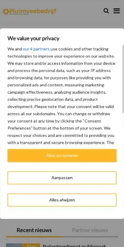 Anteprima del sito Pluimvee Nieuws, media di Paesi Bassi per articoli sponsorizzati