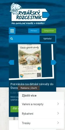 Anteprima del sito Rybářský rozcestník, media di Cechia per articoli sponsorizzati
