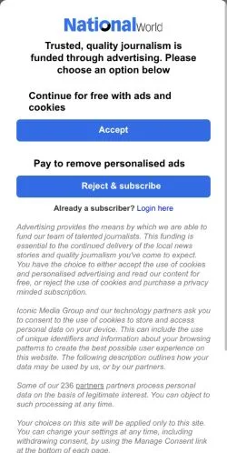 スポンサード記事向けのイギリスメディア、NationalWorldのサイトプレビュー