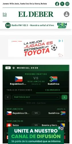 Aperçu du site EL DEBER, média de Bolivie pour articles sponsorisés