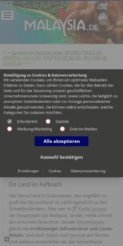Vista previa del sitio Malaysia Tier & Natur, medio de Alemania para artículos patrocinados