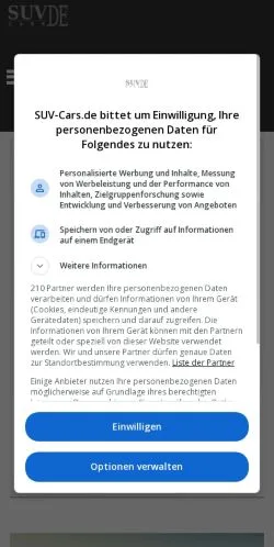 Anteprima del sito SUV-Cars, media di Germania per articoli sponsorizzati