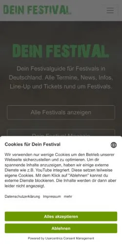 Anteprima del sito Dein Festival, media di Germania per articoli sponsorizzati