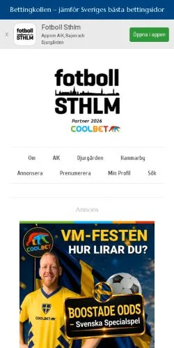 Podgląd witryny Fotboll Sthlm, medium z kraju Szwecja do artykułów sponsorowanych
