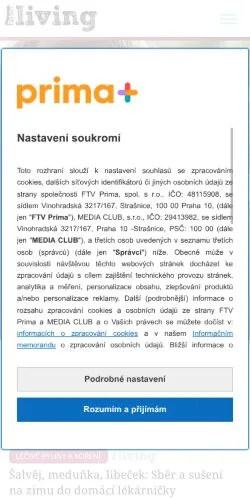 Podgląd witryny Prima Living, medium z kraju Czechy do artykułów sponsorowanych