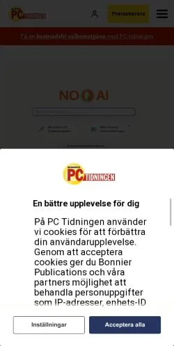 Podgląd witryny PC Tidningen, medium z kraju Szwecja do artykułów sponsorowanych