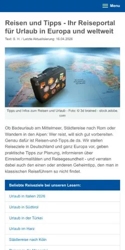 Anteprima del sito Reisen Und Tipps, media di Germania per articoli sponsorizzati