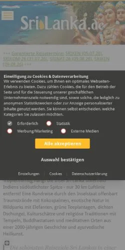 Anteprima del sito Sri Lanka Reisen, media di Germania per articoli sponsorizzati