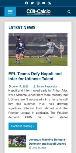 Anteprima del sito The Cult of Calcio, media di Stati Uniti per articoli sponsorizzati