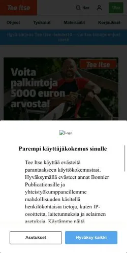 Voorbeeld van de site Tee Itse, medium uit Finland voor gesponsorde artikelen