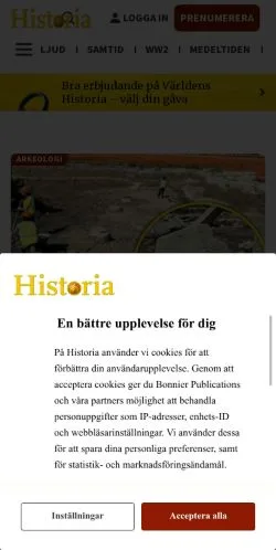 스폰서 기사용 스웨덴 매체 Världens Historia 사이트 미리보기