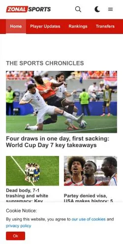 Voorbeeld van de site ZonalSports, medium uit Verenigde Staten voor gesponsorde artikelen