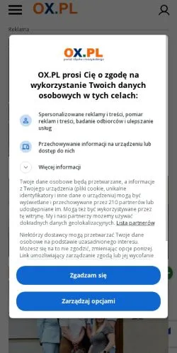 Forhåndsvisning av nettstedet OX Śląska Cieszyńskiego, medium fra Polen for sponsede artikler