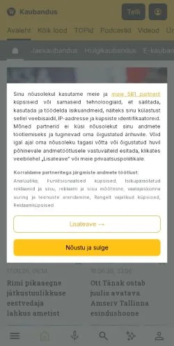 Anteprima del sito Kaubandus, media di Estonia per articoli sponsorizzati