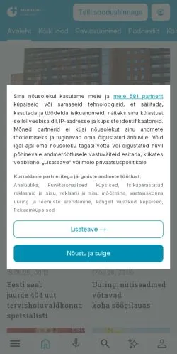 Forhåndsvisning av nettstedet Meditsiiniuudised, medium fra Estland for sponsede artikler