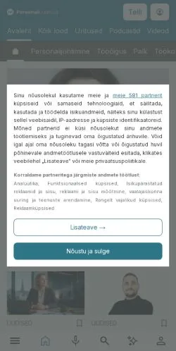 Podgląd witryny Personaliuudised, medium z kraju Estonia do artykułów sponsorowanych