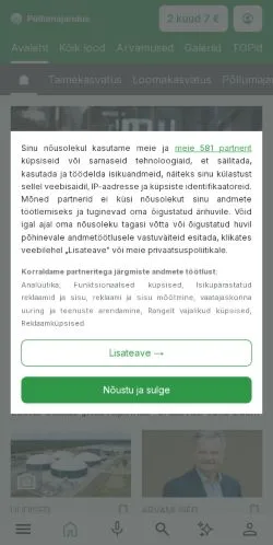 Anteprima del sito Põllumajandus, media di Estonia per articoli sponsorizzati