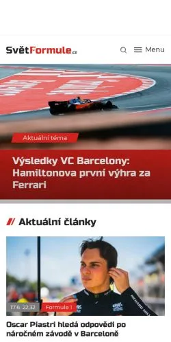 Anteprima del sito SvětFormule, media di Cechia per articoli sponsorizzati