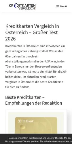 Anteprima del sito Beste Kreditkarte Österreich, media di Austria per articoli sponsorizzati
