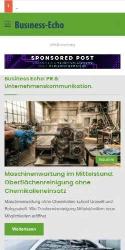Preview of the Business-Echo website, a media outlet in Germany for sponsored articles