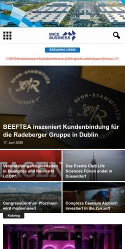 Anteprima del sito MICE Business, media di Germania per articoli sponsorizzati