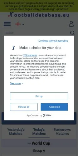 Anteprima del sito FootballDatabase, media di Francia per articoli sponsorizzati