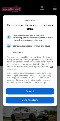 Aperçu du site Eventbox, média de Autriche pour articles sponsorisés