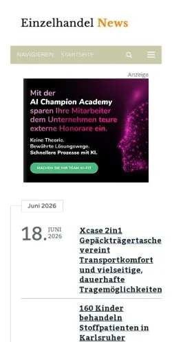 Anteprima del sito Einzelhandel NEWS, media di Germania per articoli sponsorizzati