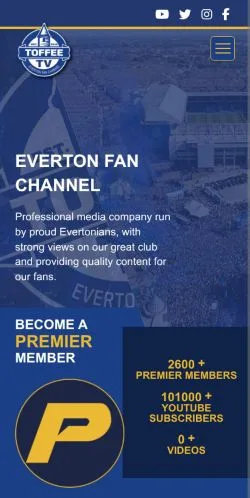 Sponsorlu makaleler için Birleşik Krallık medyası Toffee TV Everton sitesinin önizlemesi