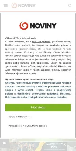 Anteprima del sito Noviny, media di Slovacchia per articoli sponsorizzati
