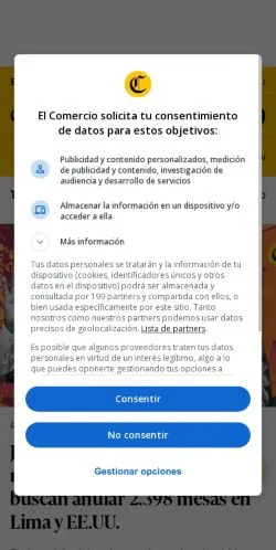 Pré-visualização do site El Comercio Perú, meio de Peru para artigos patrocinados