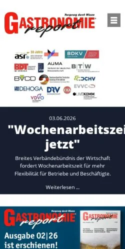 Podgląd witryny Gastronomie Report, medium z kraju Niemcy do artykułów sponsorowanych