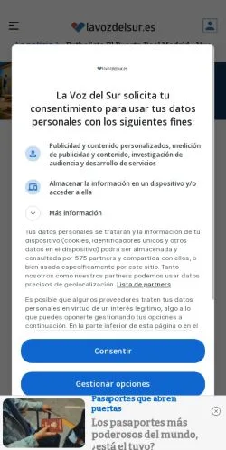 Anteprima del sito La Voz Del Sur, media di Spagna per articoli sponsorizzati