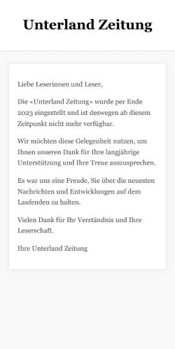 Podgląd witryny Unterland Zeitung, medium z kraju Szwajcaria do artykułów sponsorowanych