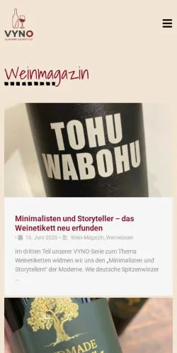 Anteprima del sito VYNO by Barrels & Bottles, media di Germania per articoli sponsorizzati