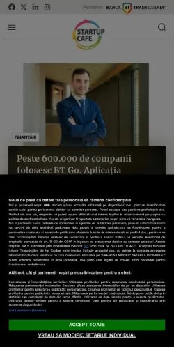 Pré-visualização do site StartupCafe, meio de Romênia para artigos patrocinados