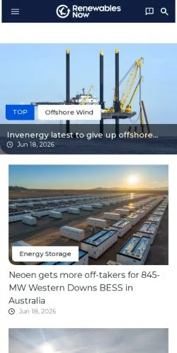Voorbeeld van de site Renewables Now, medium uit Verenigde Staten voor gesponsorde artikelen