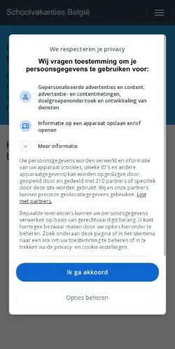 Vista previa del sitio Vakanties België, medio de Bélgica para artículos patrocinados
