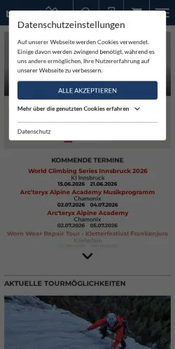 Vista previa del sitio Bergsteigen.com, medio de Alemania para artículos patrocinados