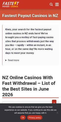 Pré-visualização do site Fastest Payout Casinos, meio de Estados Unidos para artigos patrocinados