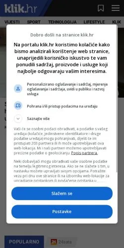 Vista previa del sitio KLIK, medio de Croacia para artículos patrocinados