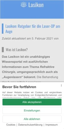 Vista previa del sitio Lasikon, medio de Alemania para artículos patrocinados