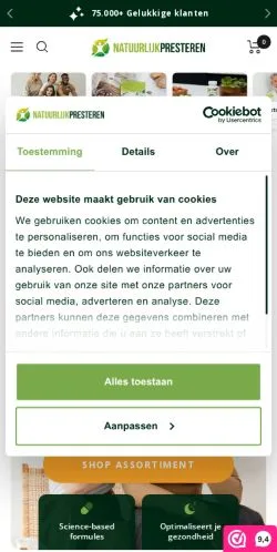 Anteprima del sito Natuurlijk Presteren, media di Paesi Bassi per articoli sponsorizzati