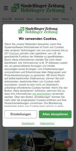 スポンサード記事向けのドイツメディア、Sindelfinger Zeitung Böblinger Zeitungのサイトプレビュー