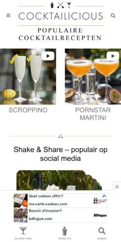 Anteprima del sito Cocktailicious, media di Paesi Bassi per articoli sponsorizzati