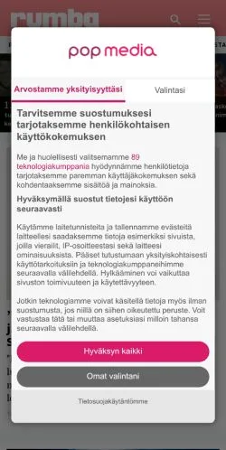 Anteprima del sito Rumba, media di Finlandia per articoli sponsorizzati