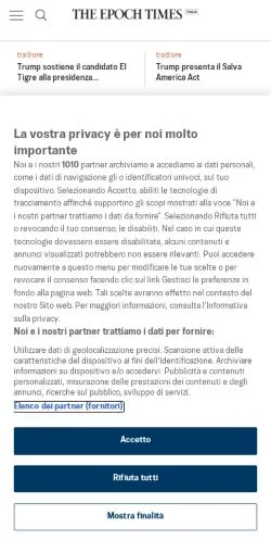 Anteprima del sito The Epoch Times Italia -, media di Italia per articoli sponsorizzati