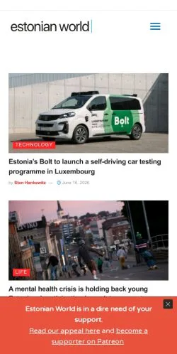 Voorbeeld van de site Estonian World, medium uit Verenigd Koninkrijk voor gesponsorde artikelen