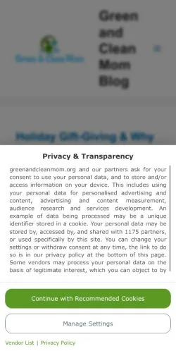 Anteprima del sito Green And Clean Mom, media di Stati Uniti per articoli sponsorizzati